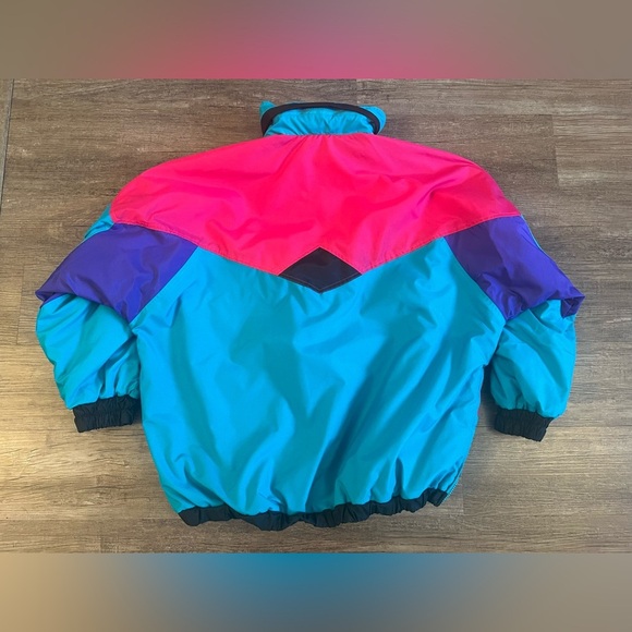 Colorblock Pullover Neon Pink Anorak Fleece Lined Snap Jacket Large Retro G4‎ - Picture 4 of 14